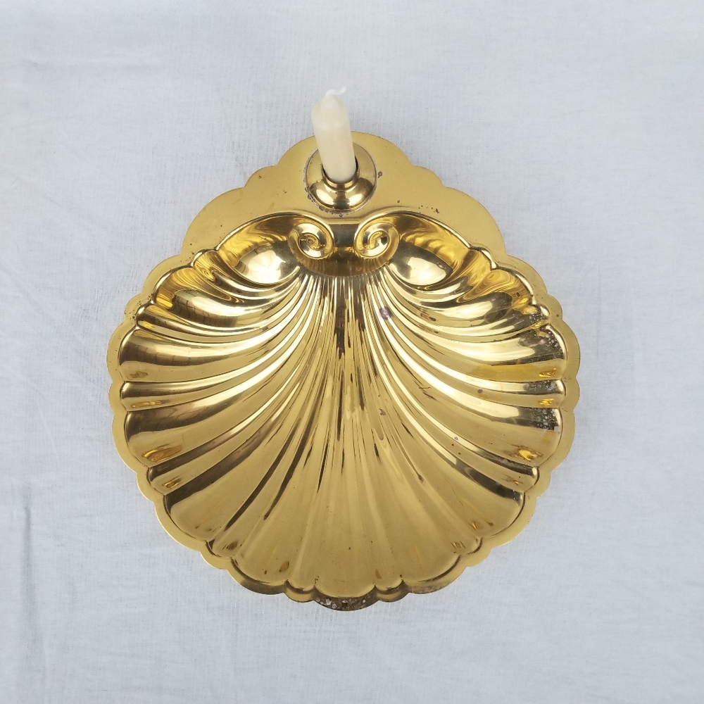 VTG Gold Shell Candle & trinket holder